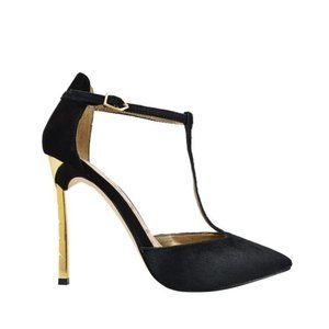 Sam Edelman Smithfield Calf hair Heels Pumps Shoes Black Size 8.5 gold stiletto